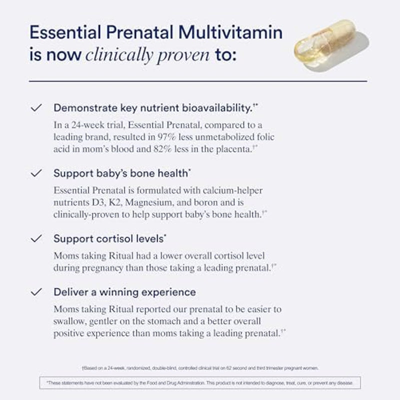 Visita la tienda de Ritual Ritual Multivitamínico Prenatal Esencial para Mujeres: Folato y Colina para Soporte del Tubo Neural, Omega-3 DHA para el Desarrollo del Cerebro Fetal, Hierro, D3 y K2 Auxiliares del Calcio, Sin OGM