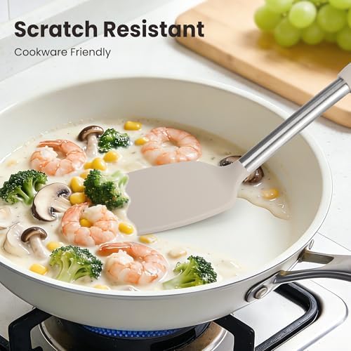 Cooking Utensils Set, 35Pcs Silicone Kitchen Utensils Set with Holder, 446°F Heat Resistant Food Grade Spatula Set, BPA Free Kitchen Gadgets for Non-stick Cookware, Easy to Clean (Khaki)