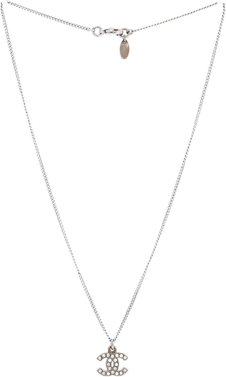 CHANEL Pre-Loved CC Crystal Logo Necklace Metal, Silver