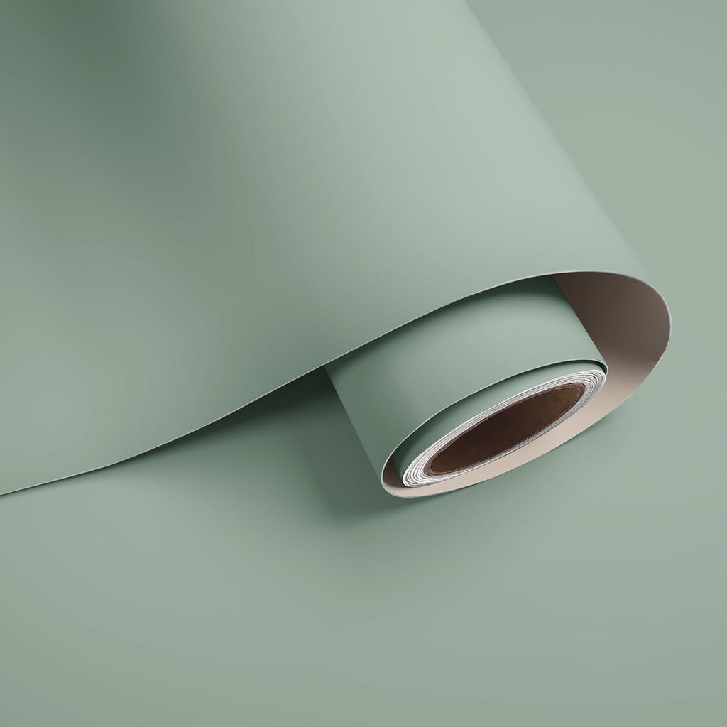 VaryPaper 24''x160'' Light Sage Green Contact Paper Waterproof Matte Green Wallpaper Stick and Peel for Bedroom Bathroom