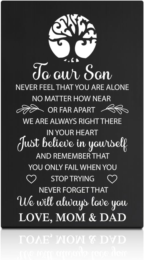 GEYGIE To Our Son We Will Always Love You Black Wallet Card, Engraved Metal Wallet Insert Card Love Notes from Mom Dad,