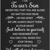 GEYGIE To Our Son We Will Always Love You Black Wallet Card, Engraved Metal Wallet Insert Card Love Notes from Mom Dad,