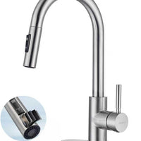 TOYWIA Kitchen Faucets with Pull Down Sprayer, Brushed Nickel Single Handle High Arc Stainless Steel Sink Faucet with De