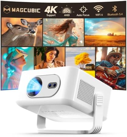 2026 Smart Projector 4K & 8K Support, Portable Projector with WiFi 6 and Bluetooth 5.4, Auto Focus & Vertical Keystone, 180°Rotatable, Mini Proyector for Outdoor Home HY300Max