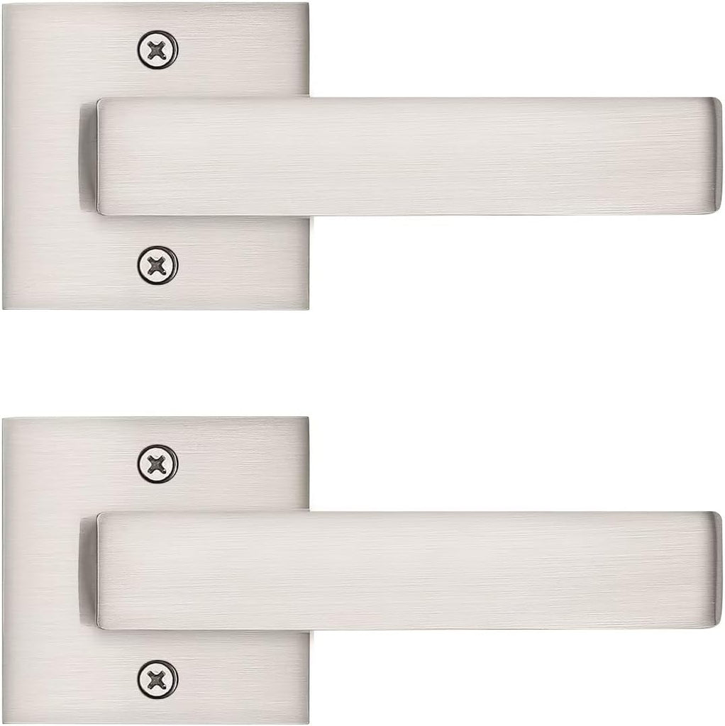 Tinewa 2 Pack Dummy Door Handles Brushed Nickel for Left Hand and Right Hand, Mordern Square Closet Hallway Door Knobs,