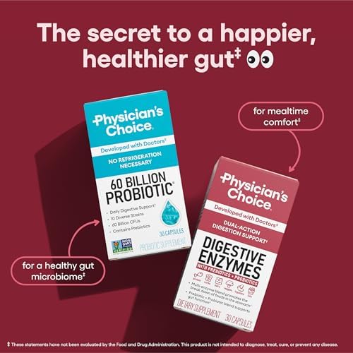 Physician's CHOICE Digestive Enzymes for Bloating & Digestion - Fast-Acting 16 Enzyme Formula with Organic Prebiotics & Probiotics for Gut & Digestive Health - Meal Time Discomfort Relief - 180 CT