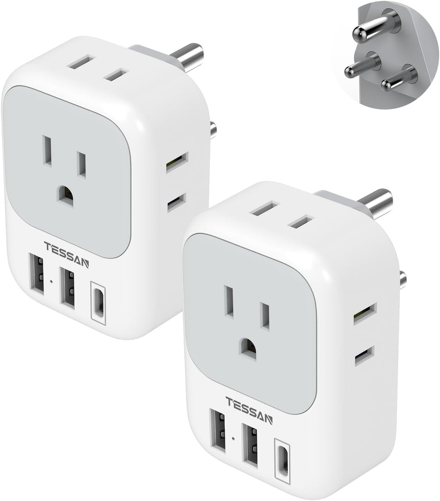 TESSAN India Plug Adapter 2 Pack, Type D Travel Adapter