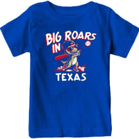 Big Roars in Texas Kid's Dinosaur T-Shirt for Baseball Fans (Royal, 4T)