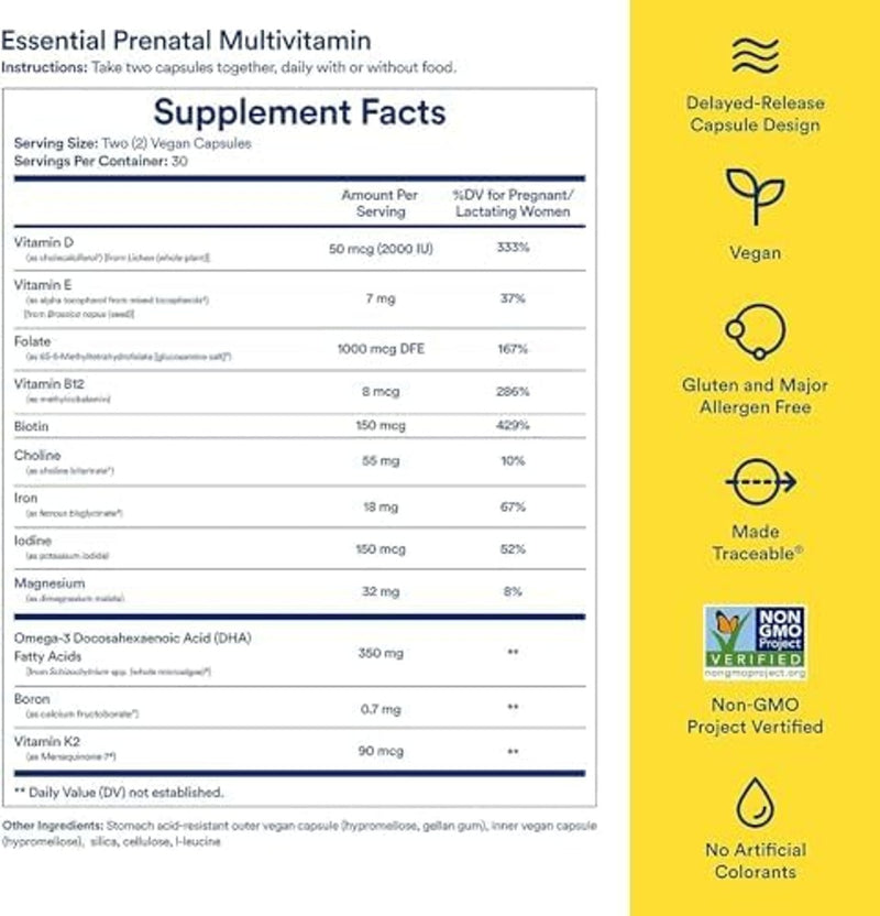 Visita la tienda de Ritual Ritual Multivitamínico Prenatal Esencial para Mujeres: Folato y Colina para Soporte del Tubo Neural, Omega-3 DHA para el Desarrollo del Cerebro Fetal, Hierro, D3 y K2 Auxiliares del Calcio, Sin OGM