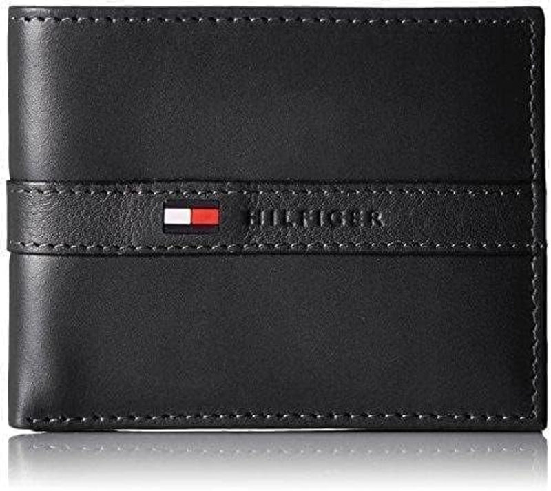 Tommy Hilfiger Men's Leather Wallet – Slim Bifold with 6 Credit Card Pockets and Removable ID Window, Casual Black Ranger, One Size