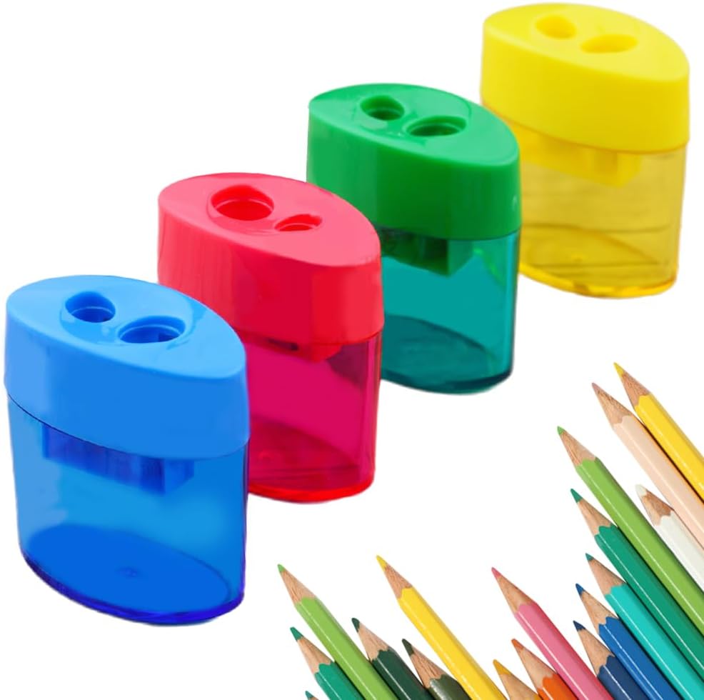 4 Pcs Pencil Sharpeners with Lid, Dual Holes Compact Colored Handheld Pencil Sharpener, Colored Handheld Sharpener Suita