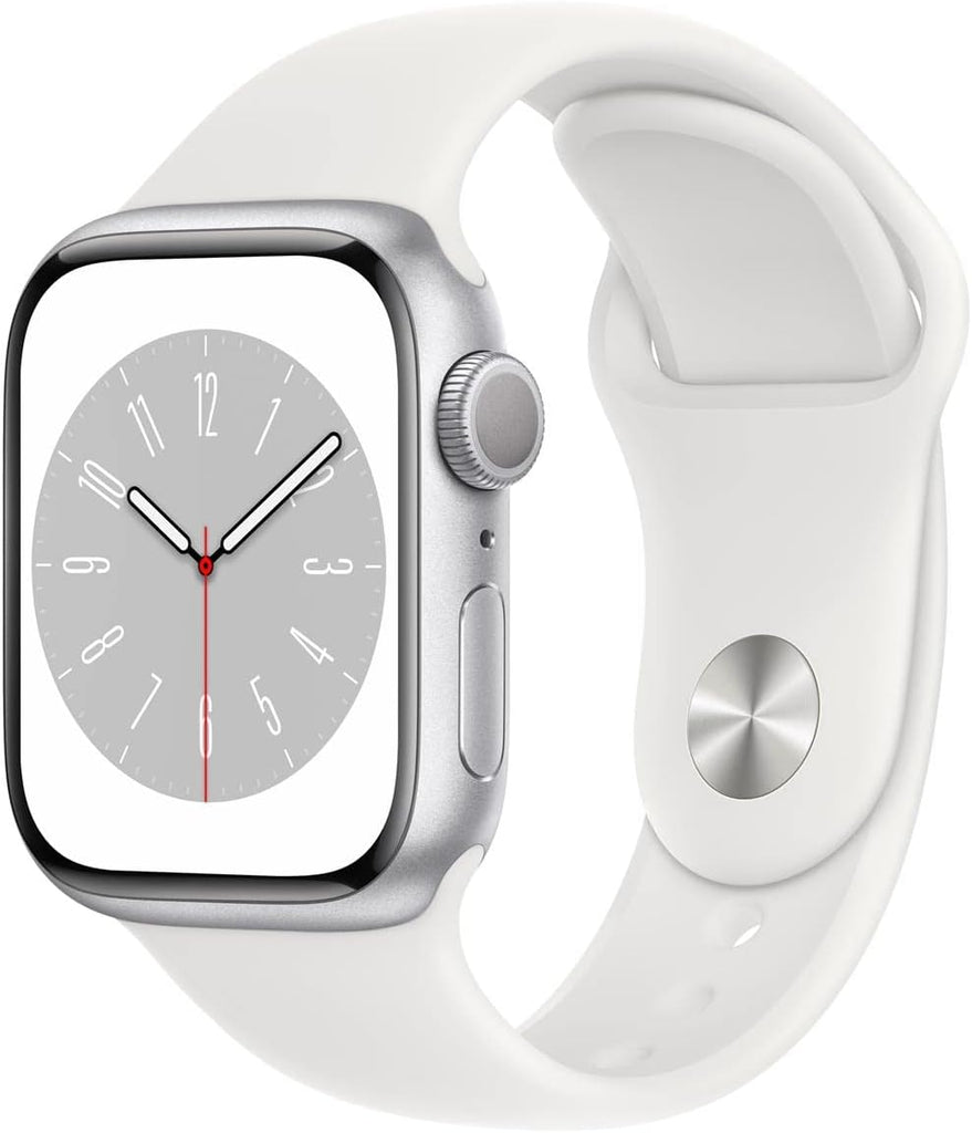 Apple Watch Series 8 [GPS, 41mm] - Silver Aluminum Case with White Sport Band - S/M (Renewed)