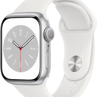 Apple Watch Series 8 [GPS, 41mm] - Silver Aluminum Case with White Sport Band - S/M (Renewed)