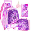 gxtvo Rolling Backpack for Girls, Roller Wheels Kids Bookbag - Wheeled Suitcase Elementary Sequin School Bag - 3PCS Mermaid