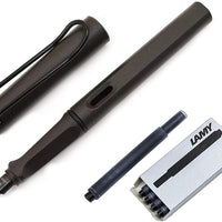 Lamy Safari Fountain Pen, Medium Nib + 5 Black Ink Cartridges (Matte Black)