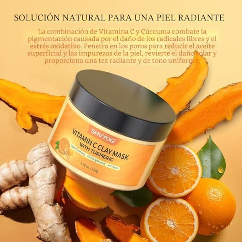 SHVYOG Máscara de arcilla de cúrcuma con vitamina C con arcilla de caolín para piel opaca y propensa a manchas, máscara facial de limpieza profunda, máscaras faciales para el cuidado de la piel para controlar el aceite y refinar poros 5.29 oz 5.29 oz