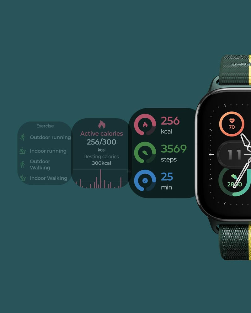 Motorola Moto Watch Fit, Fitness Tracker, GPS, Sleep Monitor, Black Dial & Green Band