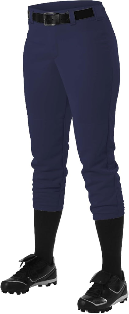Alleson Athletic Fastpitch Softball Pants for Women. Low Rise Double Knit Navy Softball Pants with Belt Loop (Style 605P