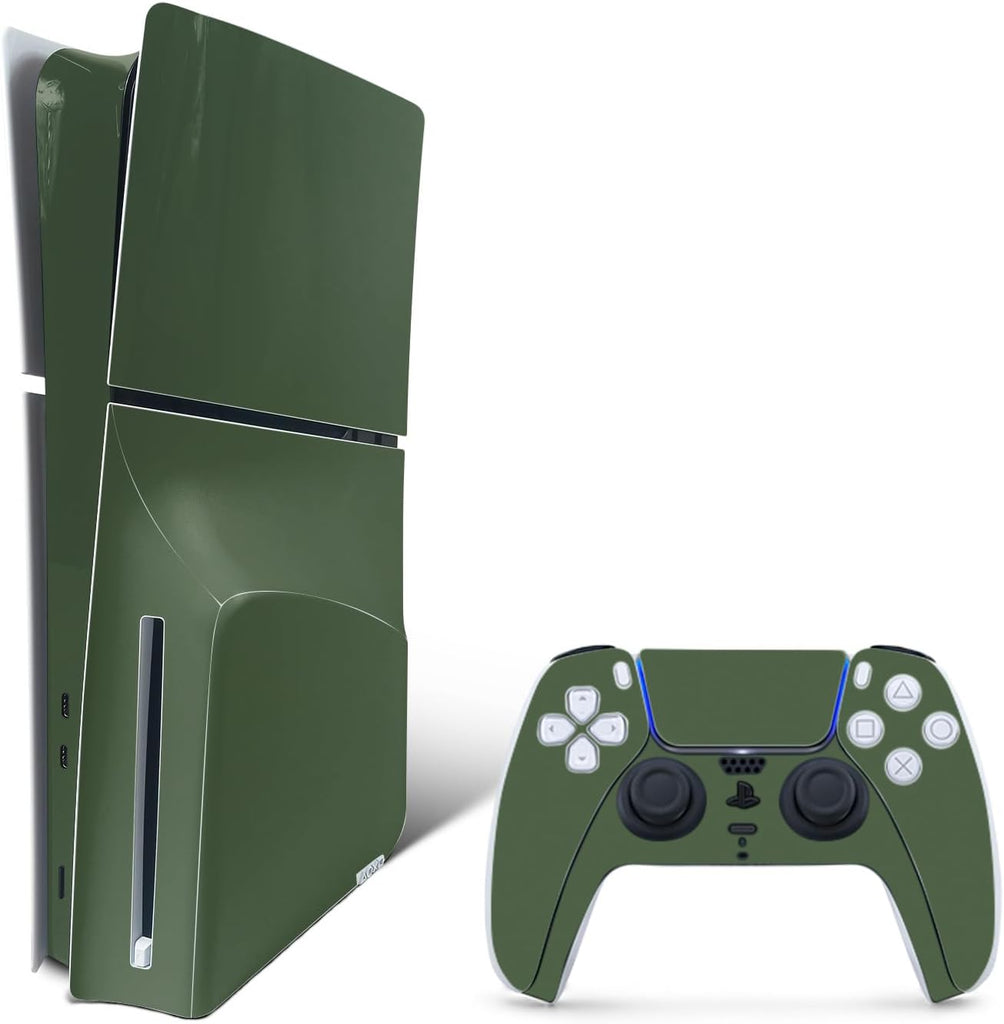 MightySkins Skin Compatible with PlayStation 5 Slim Disk Edition Bundle - Solid Olive | Protective, Durable, and Unique