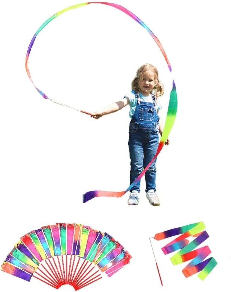 dervea 20pk Ribbon Dancing Wands, Party Favors for Kids Birthday (Rainbow)