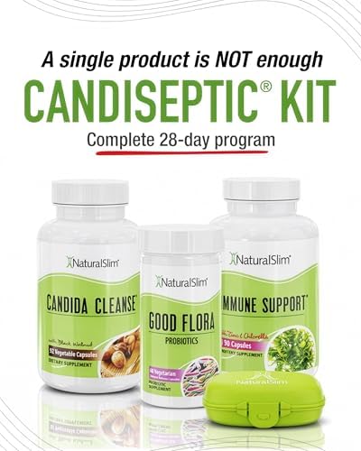 NaturalSlim Gut Cleanse Support Supplements Bundle - Candiseptic Kit Anti Overgrowth, Gut & Colon Cleansing 242 Capsules Total - 28 Days Cleansing Program Formulated by Frank Suarez (1 Pack)