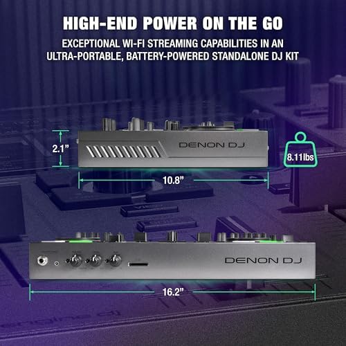 Denon DJ PRIME GO+ Portable DJ Controller and Mixer with Stem Separation, 2 Decks, Wi-Fi Streaming, Bluetooth, Lights Control, 7" Screen and Battery