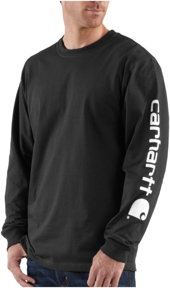 Carhartt Men's Dearborn Loose LS Logo T-Shirt, Black, Medium - X-Large Tall / Navy