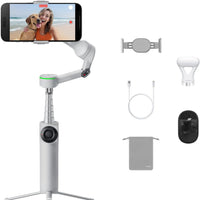 Insta360 Flow 2 Pro Vlog Bundle Grey - Foldable AI Phone Gimbal, Track in 200+ Apps with Apple DockKit, 360º Pan Tracking, Built-in Tripod/Selfie Stick, Remote Control, Spotlight/Backpack Mount