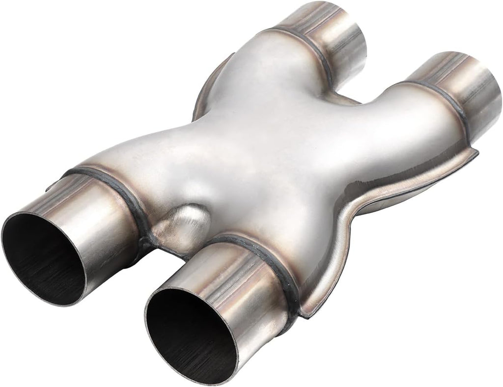 A-KARCK Exhaust X Pipe Dual 2.25" Inlet, 12" Long Dual 2.25" Outlet Stainless Steel X Pipe for Smoother Exhaust (Wide-ed