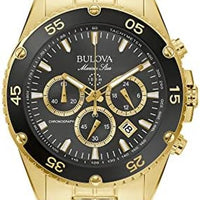 Bulova Men's Marine Star Gold Chronograph Stainless Steel Watch, Black Dial Style: 98B406