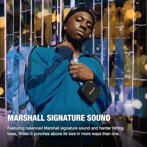 Marshall Willen II Portable Bluetooth Speaker - Rugged Waterproof/Dust-Proof Design | Loud Stereo Sound, Deep Bass | Compact and Wireless for Travel and Outdoors - Black and Brass