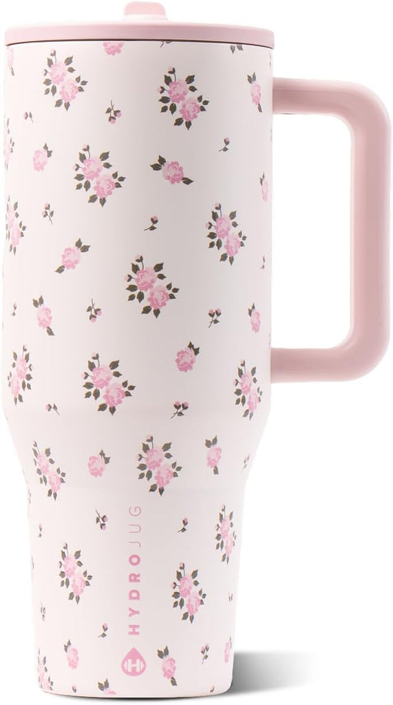 HydroJug Traveler 32oz, Insulated Tumbler with Handle & Straw, Wildrose