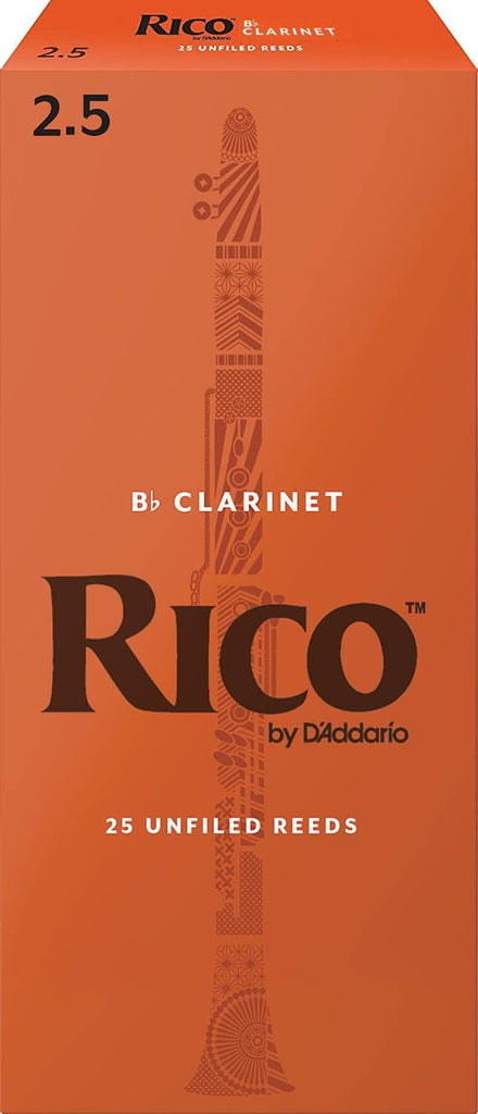 D’Addario Woodwinds, Rico Bb Clarinet Reeds, RCA2525, Strength 2.5, 25-pack