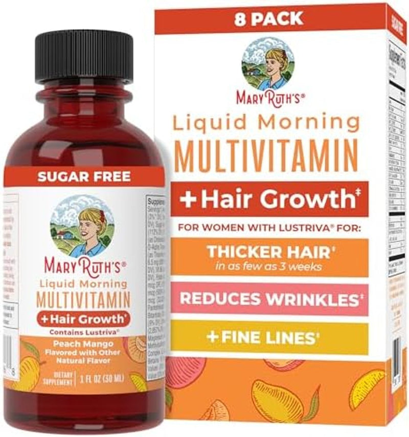 MARYRUTH'S Multivitamínico Líquido + Paquete de Viaje para el Crecimiento del Cabello | 8 ct | Biotina 10000mcg | Suplemento para el Crecimiento del Cabello Lustriva | Clínicamente Probado en Mujeres