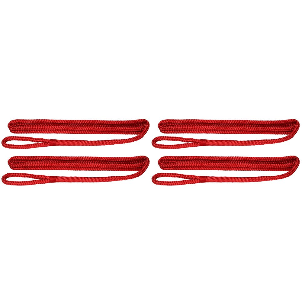 Extreme Max 3006.3395 BoatTector Premium Double Braid Nylon Fender Line Value 4-Pack - 3/8" x 6', Red
