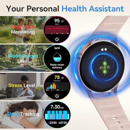 Fitpolo Smart Watch for Women,1.3" AMOLED Touchscreen Fitness Tracker, Make/Answer Calls, Heart Rate SpO2 Monitor, 3ATM Waterproof, Sleep & Activity Tracking Smartwatch for Android Phones iPhone