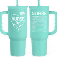SANDJEST Nurse Gift Tumbler 40oz with Handle and Straw – Nutrition Facts Insulated Stainless Steel Travel Coffee Mug for Nursing Friends - Gifts for Nurse Week, Appreciation, Birthday, Christmas