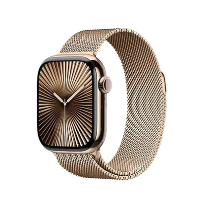 Apple Watch Series 10 [GPS + Cellular 42mm case] Smartwatch with Gold Titanium Case with Gold Milanese Loop. Fitness Tracker, ECG App, Always-On Retina Display, Carbon Neutral