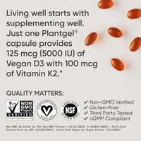 Sports Research® Vitamina D3 + K2 con aceite de coco, vitamina D vegana 5000iu y vitamina K Mk7 de 100 mcg para apoyo óseo e inmunológico, certificado vegano, sin OMG, sin soja, 60 cápsulas blandas