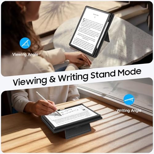 Fintie Stand Case for 11" Kindle Scribe 2025 (3rd Generation) and Kindle Scribe Colorsoft (1st Generation), PU Leather Foldable Stand Cover Auto Sleep/Wake w/Card Slot and Pen Holder, Black