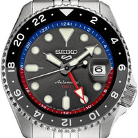SEIKO SSK019 Automatic Watch for Men - 5 Sports Collection - Men's Sport Watch, Stainless Steel, Charcoal Dial, GMT Hand - Water-Resistant 100M