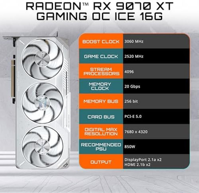 GIGABYTE Radeon™ RX 9070 XT Gaming OC ICE 16G