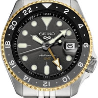 SEIKO SSK021 Automatic Watch for Men - 5 Sports Collection - Men's Sport Watch, Stainless Steel, Charcoal Dial, GMT Hand - Water-Resistant 100M