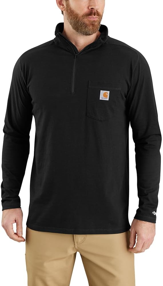 Carhartt Men's Force Relaxed Fit Midweight Long-Sleeve Quarter-Zip Mock-Neck T-Shirt, Black, Medium