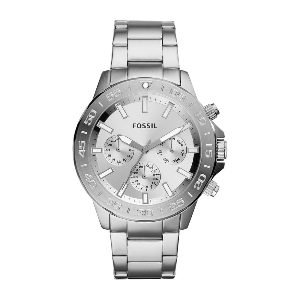 Reloj multifunción de acero inoxidable Bannon de Fossil, movimiento de cuarzo, resistente al agua 5ATM, cierre plegable