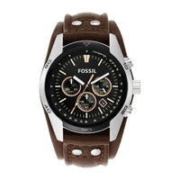 Reloj Fossil Coachman de cuarzo, acero inoxidable y cuero, cronógrafo analógico resistente al agua, color marrón y negro