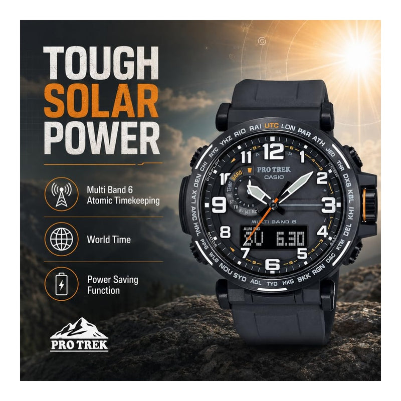 Reloj Casio Pro Trek, Sensor Triple, Resistente al Agua, Brújula, Altímetro, Barómetro, Termómetro, Movimiento de Cuarzo Solar