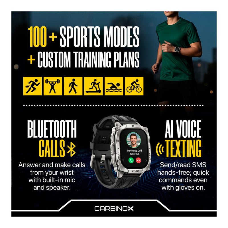 Smartwatch CARBINOX Edge con AMOLED, Bluetooth, resistente al agua, GPS y llamadas para Android e iOS