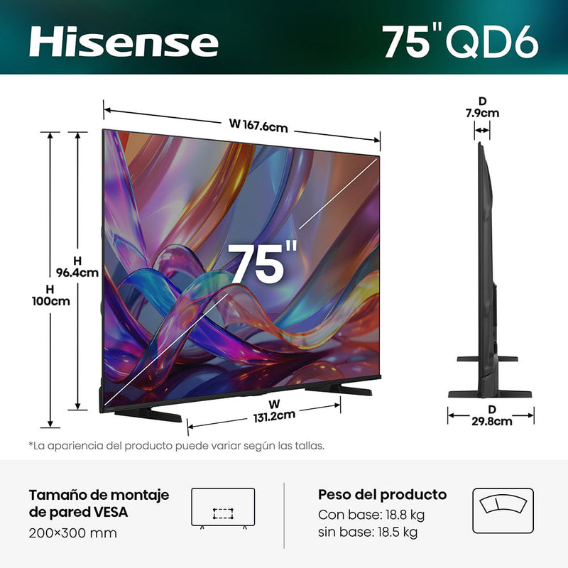 Televisor Hisense 75" Hi-QLED 4K Google TV 75QD68SG