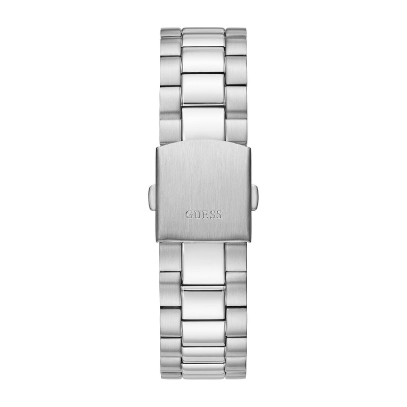 Reloj analógico GUESS plateado con pulsera de eslabones, caja de acero inoxidable y resistencia al agua